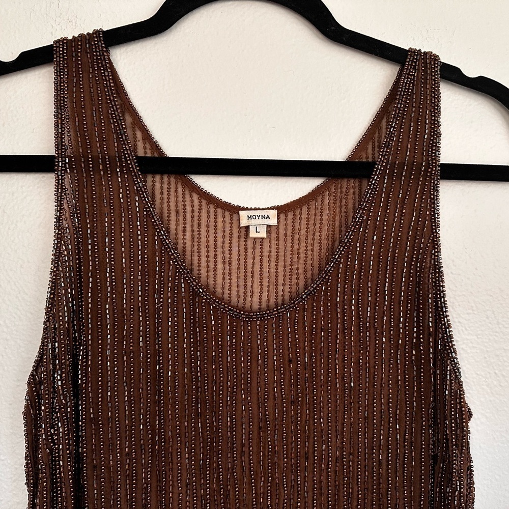 Anthropologie Moyna Sheer Beaded Brown Tank Top - Picture 4 of 15